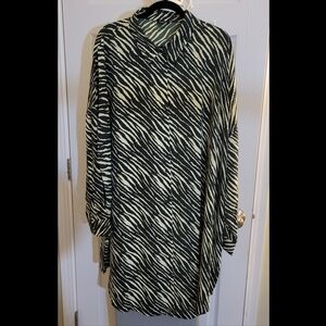 Boohoo Plus Green Zebra Printed Shirt Dress